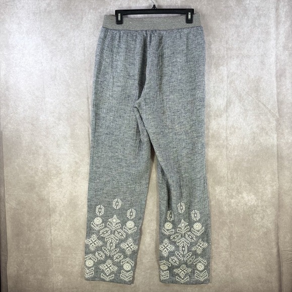 Soft Surroundings Women TS Gray‎ Embroidered Gauze Linen Blend Pants Boho Beach - Picture 2 of 12